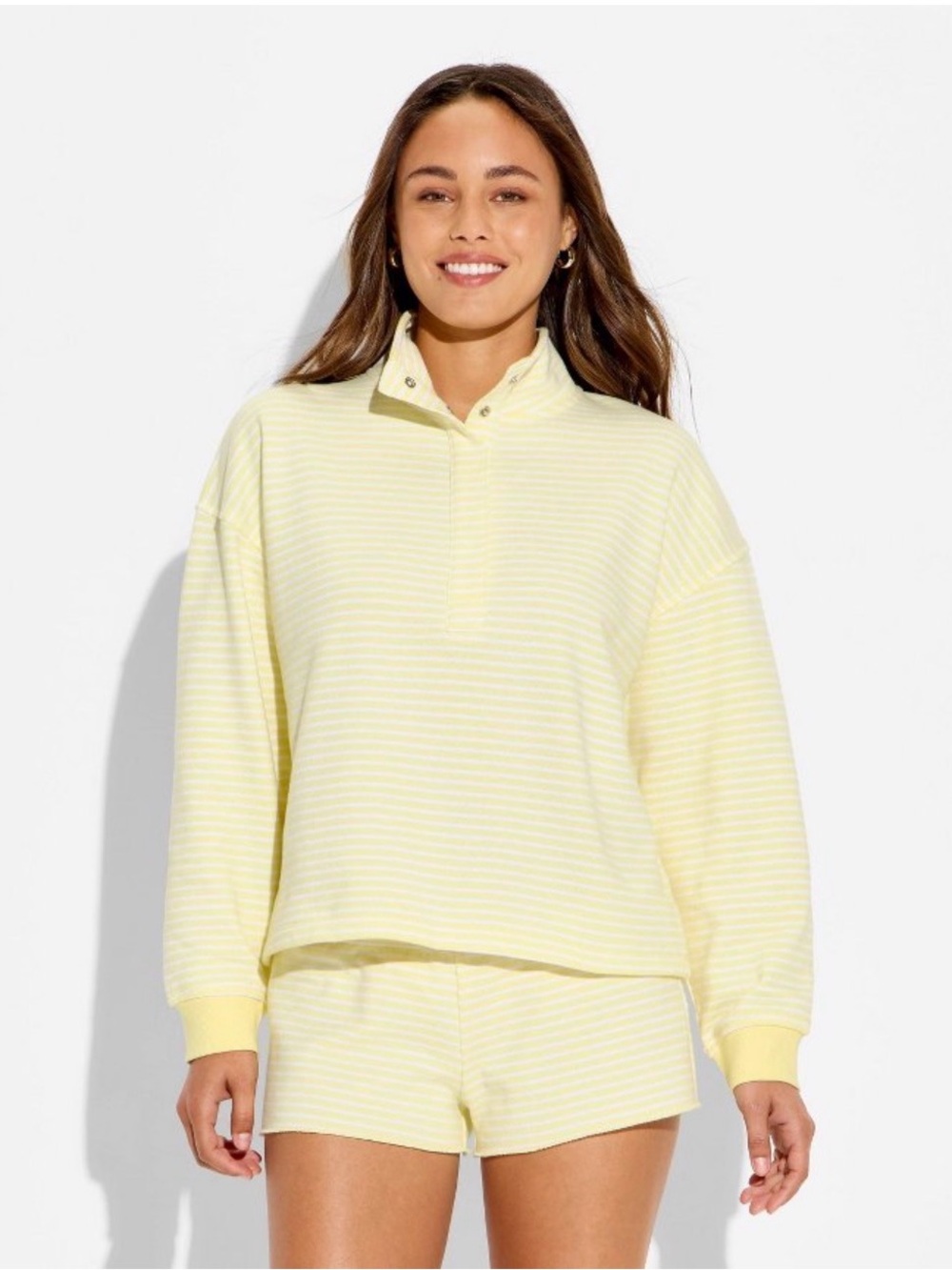 wild fable French Terry Henley Shirt —Yellow and White Striped - Picture 1 of 3